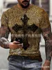 Summer New Cross 3D Digital Print Street Hip Hip Slim Fit T-shirt męski