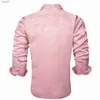 Men's Plus Tees Polos Hi-Tie Salmon Pink Lilac Silk Satin Mens Shirts Lapel Collar Solid Long Sleeve Dress Shirt Soft Blouse for Male Wedding Business yq240401