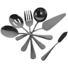 Ensemble d'assiettes, cuillères et couverts, Kit de fourchettes à Steak, essentiels de cuisine, cuillères de service noires en acier inoxydable pour Banquet