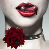Collier ras du cou noir réglable en cuir Punk gothique, Sexy Rose araignée Halloween Costume bijoux accessoires pour femmes