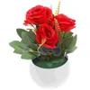 Decorative Flowers Artificial Rose Simulation Fake False Potted Plants Lifelike Small Bonsai Silk Faux