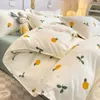 Ins Style Duvet Cover Set with Flat Sheet Pillowcases Cute Orange Cherry Crow Printed Single Double Queen Size Girls Bedding Kit 240329