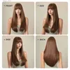 Synthetic Wigs EASIHAIR Long Straight Chestnut Brown Synthetic Wigs with Bangs Natural Layered Brown Women Wig for Daily Cosplay Heat Resistant Y240401