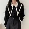 Blouses Femmes 2024 Femmes élégantes Style coréen Bouton noir Chemise de bureau Porter pour professionnel à manches longues Top Mode féminine