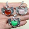 Pendant Necklaces 10Pcs Colorful Dragon Natural Stone Amethyst Quartz Crystal Heart Bead Pendant for DIY Jewelry Necklace Pendant Women Gifts 240401