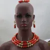 Ensemble de collier et boucles d'oreilles de qualité africaine, dubaï, perles de corail rouge vin, pendentif de demoiselle d'honneur, vrais bijoux de mariée, livraison gratuite, ABL871