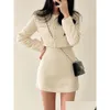 Work Dresses Autumn Winter Single Breasted T Jackets Coat High Waist Mini Skirt Two Piece Woolen Outfits Elegant Luxury Office Drop De Dhg3N