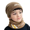 Crianças inverno ao ar livre chapéu conjunto com pescoço mais quente cachecol grosso velo forrado crânios gorros lã macia malha bonnet criança menino 240311