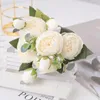 Fiori decorativi Bouquet artificiale di peonia bianca rosa da 30 cm 5 teste grandi e 4 boccioli finti per la decorazione domestica di nozze per interni