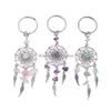 Porte-clés Puces de cristal Capteurs de rêves Ailes de pompon en métal Porte-clés de guérison Porte-clés Quartz rose Améthyste Vert Aventurine Drop Livraison Ot87V