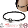 STRANDS HEET VERKOCHT 925 SILVER LUCHTE METEOR concentrische knoop dames leer gebreide logo -armband voor originele charm sieraden