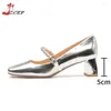 Dress Shoes Vintage Mary Jane Black Patent Leather Pumps Women Fairy Rhinestone Square Toe Silver Thick High Heels Party Luxury