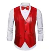 Мужские жилеты Мужские жилеты Retro Disco Groom Tie Set с глянцевой поверхностью v Neck Searrasted Design Wedding Warder