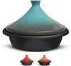 Bowls Moroccan Tagine Enameled Cast Iron Cooking Pot Tajine With Ceramic Cone-Shaped Closed Lid 3.3 QT (Stone Blue)