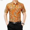 Men's Plus Tees Polos Mens Ice Silk Blouse Tops 2022 Summer Fashion Floral Printed Clothing Short Sleeve Male Cool Flowers Dress Shirt yq240401