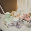 Cups Saucers INS Bow Pearl Glaze Light Luxury Coffee Set Macaron Color Series Afternoon Tea Cup Cute Bubble Coffe Mugs