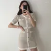 Sukienki imprezowe Hikigawa 2024 Summer kontrast kolor przyczynowy sukienki dla kobiet w stylu dzianiny elegancka elegancka moda elegancka vestido de mujer