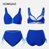 Women's Swimwear HOMGAO Blue V-Neck Bikini Set Womens Plus Size Two Piece Swimwear 2023 New Push Up Waiting Swimwear J240330