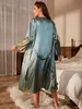 2SY4 Seksi Pijama Baskı Twinset Robe Suit Kadın Saten Kemez Nightgown Kimono Batrobe Elbise Seti Yaz Seksi Loungewear V-Neck Sweetwear 2404101