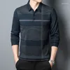 Herren Polos Mode Marke Männer Poloshirt Langarm Casual Herbst und Winter Kleidung Warme Gestreifte Koreanische Stil Dicke Männliche Tops