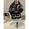 女性のニット女性ホーンボタン厚いジャンパー2024韓国秋のシングル胸長いセーターカジュアルメスコート