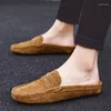 Casual Shoes Summer Mens Low Slip On Half For Men High Quality Leather Italian Designer Breathable Hollow Out Big Size 38-46