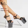 Women Platform Sandals 20 cm Super High Steel Pole Dance Shoes Fashion Sequin Heels Nightclub Summer Transparent Woman Shoe 240327