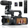 4K 64 MP videocamera-camcorder met 18x zoom, 60 FPS HD autofocus-vlogging, 40 touchscreen, microfoon, handstabilisator, 64 GB SD-kaart, afstandsbediening en tas