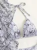 Damenbadebekleidung mit Strandhosen Schlangenhaut gerüschter Bikini weiblicher Badeanzug Frauen dreiteiliges Set Badende Badeanzug Schwimmen K4103