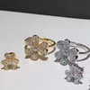 Designer charm 925 Sterling Silver Van Clover Ring Earrings Plated with 18K Gold Full Diamond Vans Lucky Grass Precision