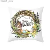 Cuscino molla primavera decorazione per la casa cuscino ha felice pasqua uova di coniglio coperte decorative di coniglietto stampato di coniglietto 45x45cm Y240407