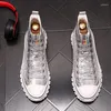 Casual Shoes Rhinestone Men Silver Gold High Tops Hip Hop Flat Chaussure Homme