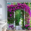Zasłony prysznicowe Europejskie krajobraz Purple kwiaty Rośliny niebieskie drewniane drzwi vintage śródziemnomorski wystrój łazienki z haczykami