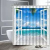 Rideaux de douche océan paysage fenêtre arbres tropicaux plage coucher de soleil vue salle de bain rideau tissu imperméable écran de bain décor à la maison