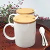 Mugs Premium Coffee Tea Milk Sublimation Treatment Ceramic Cup With Bamboo Lid And Spoon