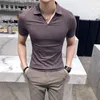 Men's Polos MLSHP Summer V Collar Polo Shirts Luxury Solid Color Short Sleeve Male T-shirts Fashon Turn Down Man Tees 4XL