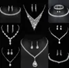 Wertvolles Labordiamant-Schmuckset Sterlingsilber-Hochzeits-Halsketten-Ohrringe für Frauen-Braut-Verlobungs-Schmuck-Geschenk i3mF #