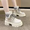 Botas Lady Boots Rock Shoes Woman Round Toe Lace Up Up Plexh Winter Footwear Bootswomen Med Lolita Fur 2022 Autumn tornozelo Roma sólida com