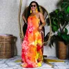 Robes décontractées 5 Whoelsae Maxi Summer Femmes Tie Dye Spaghetti Straps Robe sans manches Party Loose Long Beach Wear 4822