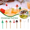 Forks Merry Christmas Animal Fruit Fork Plastic Mini Cartoon Kids Snack Cake Dessert Pick Toothpick Bento Lunch Party Decoration