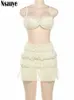 Nsauye Women Kjol Set Summer Semester Beach Halter Bra Crop Tops and Mini Club Sexig Ruched Slim Dress Two Piece 240329