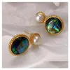 stud stud retro green paint colorf abalone shell arics arcors ladies luxury design Natural Pearl Jewelry Gift Drop Drop