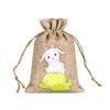 Gift Wrap StoBag 5pcs Happy Easter Linen Bags Drawstring Egg Small Bundle Pocket Kids Candy Packaging Reusable Pouches Party