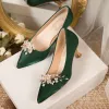 Pompes Fleurs Poscopides à orteils Possible pour femmes 2022 Nouvelles chaussures de talons bas verts Femme Slip on Fin Talèled Lady Chaussures Green Party Shoes