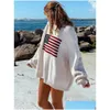 Damenpullover Y2K Damen Winter Vintage Damen Luxus Amerikanische Flagge Strickpullover Ästhetik Langarm Oversize Plover Tops Kleidung Dh4Do