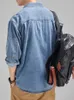 2024 Camicia da uomo in cotone denim a maniche lunghe Nero Blu Tasche con bottoni sulla spalla abbassata Camicie jeans da lavoro casual allentate da cowboy 240326