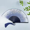 Estatuetas decorativas chinês clássico dobrável ventilador antiguidade cheongsam hanfu portátil abanico artesanal algodão e linho ventilador cultura