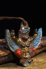 Decorative Figurines 3"Tibet Temple Collection Old Bronze Painted Cinnabar Garuda Dhwaja Buddha Pendant Amulet Dharma Town House Exorcism