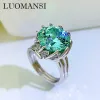 Ringar Luomansi Ny 10mm Lotus Green Diamond Woman Ring S925 Silver Jewelry Wedding Party Commemorative Gift