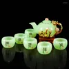 Teaware Sets Living Room Jade Porcelain White Tea Set Enamel Color Eight-piece Glass Teapot Chinese Gift